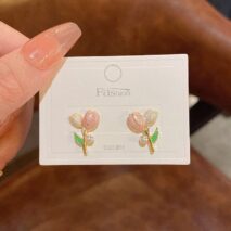 Chic Enamel Pearl Charm Tulip Earrings - ArtGalleryZen