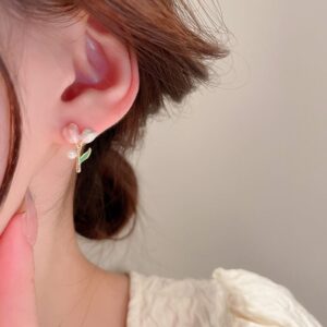 Chic Enamel Pearl Charm Tulip Earrings - ArtGalleryZen