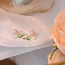 Chic Enamel Pearl Charm Tulip Earrings - ArtGalleryZen