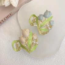 Chic Enamel Pearl Charm Tulip High Ponytail Hair Claw - ArtGalleryZen