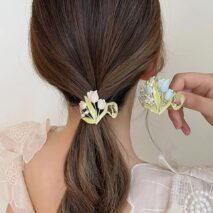 Chic Enamel Pearl Charm Tulip High Ponytail Hair Claw - ArtGalleryZen