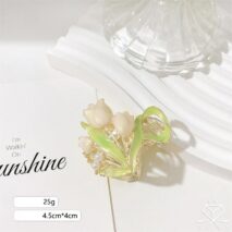 Chic Enamel Pearl Charm Tulip High Ponytail Hair Claw - ArtGalleryZen