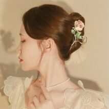 Chic Enamel Pink Rose Chignon Claw Clip Hair Clip - ArtGalleryZen