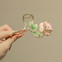 Chic Enamel Pink Rose Chignon Claw Clip Hair Clip - ArtGalleryZen