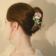 Chic Enamel Pink Rose Chignon Claw Clip Hair Clip - ArtGalleryZen