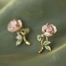 Chic Enamel Pink Rose Earrings - ArtGalleryZen