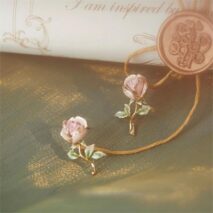Chic Enamel Pink Rose Earrings - ArtGalleryZen