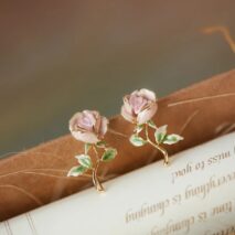 Chic Enamel Pink Rose Earrings - ArtGalleryZen