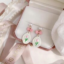 Chic Enamel Pink Tulip Earrings - ArtGalleryZen