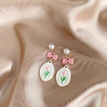 Chic Enamel Pink Tulip Earrings - ArtGalleryZen
