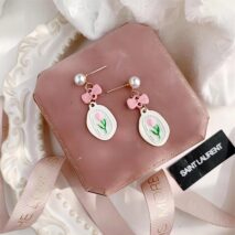 Chic Enamel Pink Tulip Earrings - ArtGalleryZen