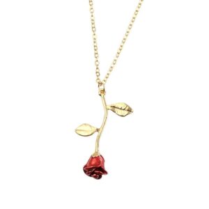 Chic Enamel Rose Pendant Necklace - ArtGalleryZen