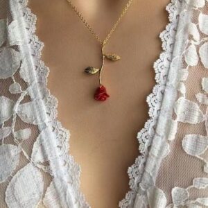 Chic Enamel Rose Pendant Necklace - ArtGalleryZen