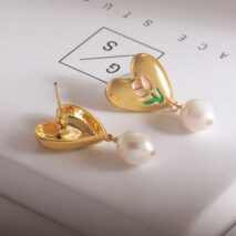 Chic Enamel Tulip Heart Pearl Earrings - ArtGalleryZen
