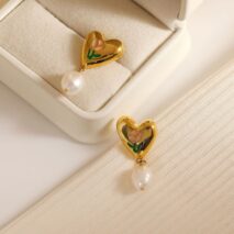 Chic Enamel Tulip Heart Pearl Earrings - ArtGalleryZen