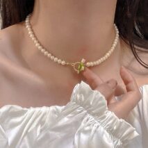 Chic Enamel Tulip Pearl Chain Choker Necklace Bracelet Set - ArtGalleryZen