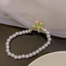 Chic Enamel Tulip Pearl Chain Choker Necklace Bracelet Set - ArtGalleryZen