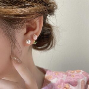 Chic Enamel Tulip Pearl Earrings - ArtGalleryZen