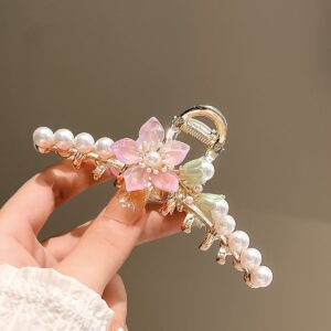 Chic Floral Pearl Chignon Claw Clip Hair Clip - ArtGalleryZen
