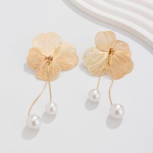 Chic Geometric Floral Pearl Dangle Earrings - ArtGalleryZen