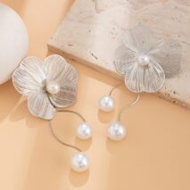 Chic Geometric Floral Pearl Dangle Earrings - ArtGalleryZen