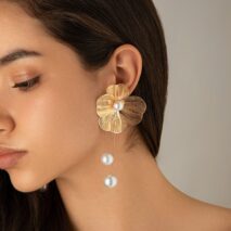 Chic Geometric Floral Pearl Dangle Earrings - ArtGalleryZen