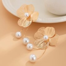 Chic Geometric Floral Pearl Dangle Earrings - ArtGalleryZen