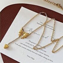 Chic Gold Plated Bowknot Heart Pendant Y Necklace - ArtGalleryZen
