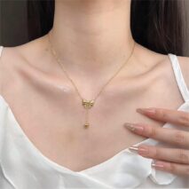 Chic Gold Plated Bowknot Heart Pendant Y Necklace - ArtGalleryZen