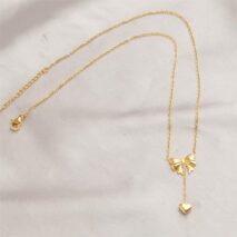 Chic Gold Plated Bowknot Heart Pendant Y Necklace - ArtGalleryZen