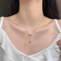 Chic Gold Plated Bowknot Heart Pendant Y Necklace - ArtGalleryZen