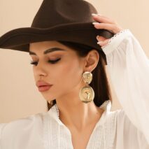 Chic Gold Silver Plated Cowboy Hat Dangle Earrings - ArtGalleryZen