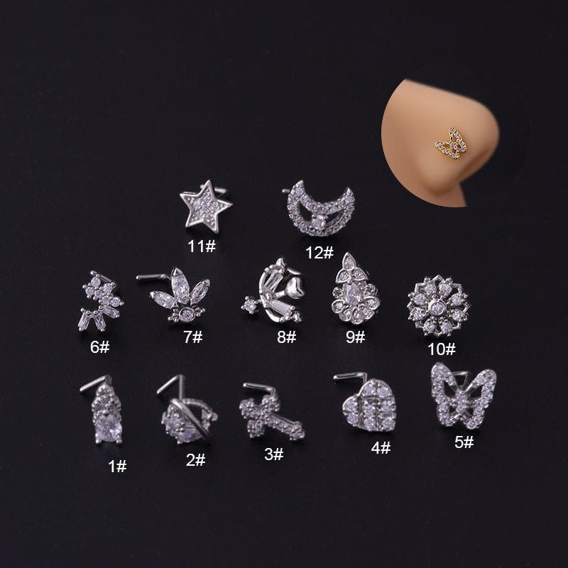 Chic Gold Silver Plated CZ Inlaid Stainless Steel Nose Piercing Nose Stud - ArtGalleryZen