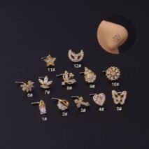 Chic Gold Silver Plated CZ Inlaid Stainless Steel Nose Piercing Nose Stud - ArtGalleryZen