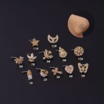 Chic Gold Silver Plated CZ Inlaid Stainless Steel Nose Piercing Nose Stud - ArtGalleryZen