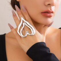 Chic Gold Silver Plated Double-Layered Hollow Heart Open Ring - ArtGalleryZen