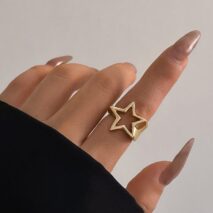 Chic Gold Silver Plated Hollow Star Open Ring - ArtGalleryZen