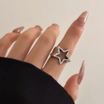 Chic Gold Silver Plated Hollow Star Open Ring - ArtGalleryZen