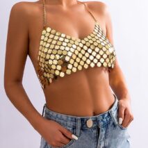Chic Gold Silver Tone Backless Sequins Bra - ArtGalleryZen
