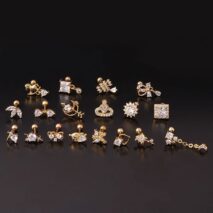 Chic Gold Silver Tone CZ Inlaid Helix Piercing Stud Earring - ArtGalleryZen