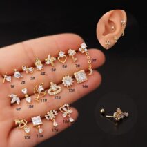 Chic Gold Silver Tone CZ Inlaid Helix Piercing Stud Earring - ArtGalleryZen