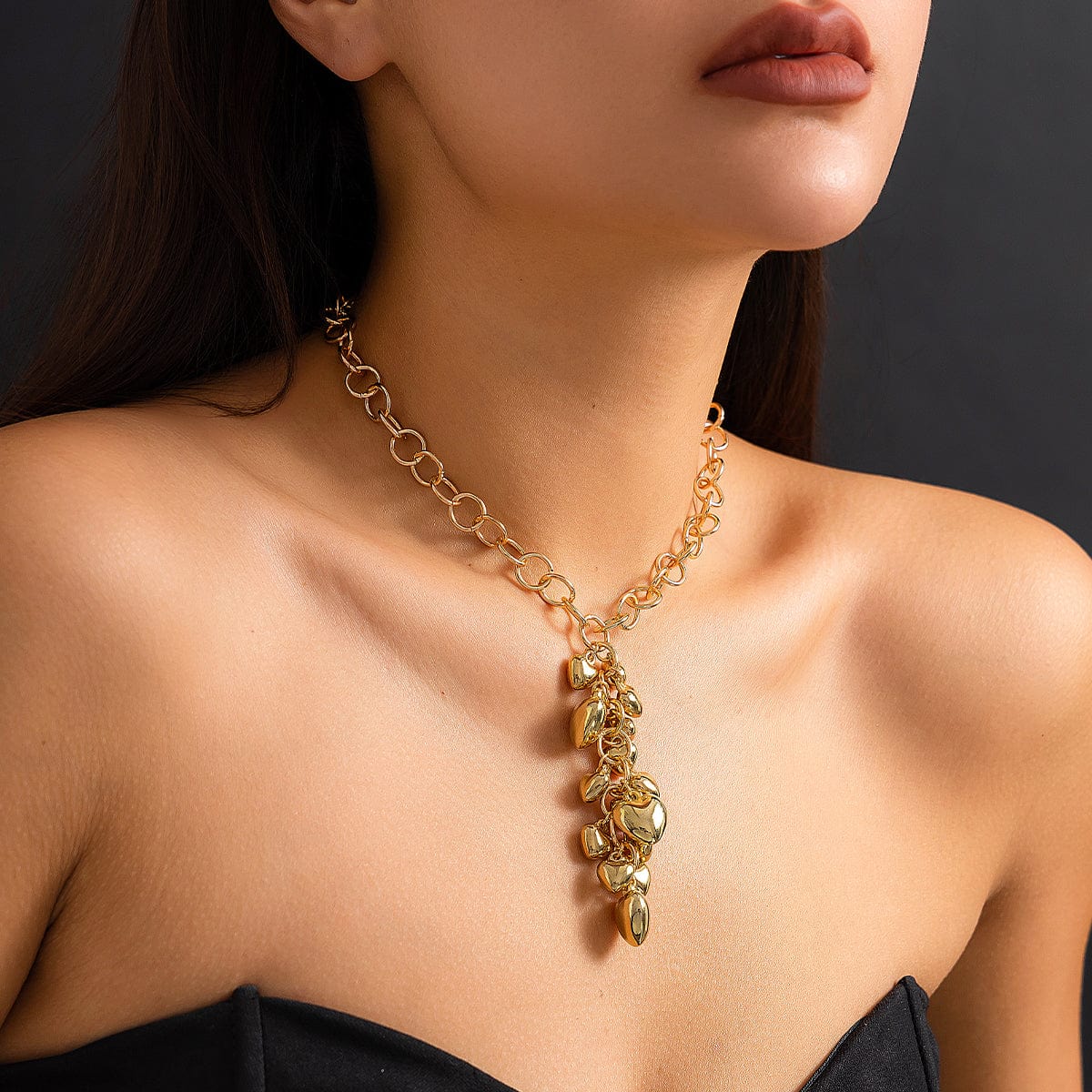 Chic Gold Silver Tone Heart Tassel Cable Chain Necklace - ArtGalleryZen