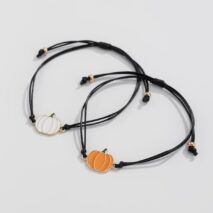 Chic Halloween Pumpkin Pendant Wax Cord Bracelet Set - ArtGalleryZen