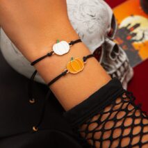 Chic Halloween Pumpkin Pendant Wax Cord Bracelet Set - ArtGalleryZen