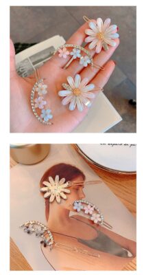 Chic Handmade CZ Inlaid Pink Floral Moon Heart Hair Clip - ArtGalleryZen