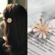 Chic Handmade CZ Inlaid Pink Floral Moon Heart Hair Clip - ArtGalleryZen
