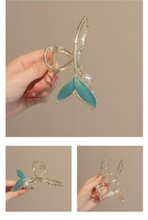 Chic Handmade Enamel Mermaid Pearl Charm Chignon Claw Clip Hair Clip - ArtGalleryZen