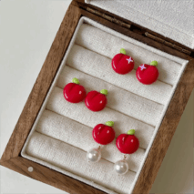 Chic Handmade Pearl Dangle Star Apple Czech Glass Earrings - ArtGalleryZen