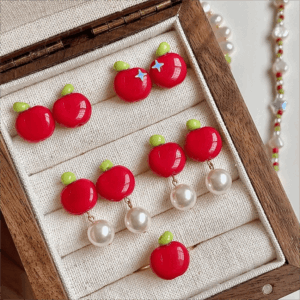 Chic Handmade Pearl Dangle Star Apple Czech Glass Earrings - ArtGalleryZen