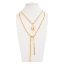 Chic Heart Pendant Square Beaded Long Chain Necklace - ArtGalleryZen